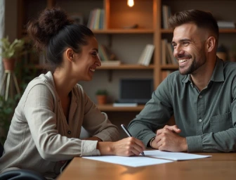 Žena s mužem podepisují smlouvu